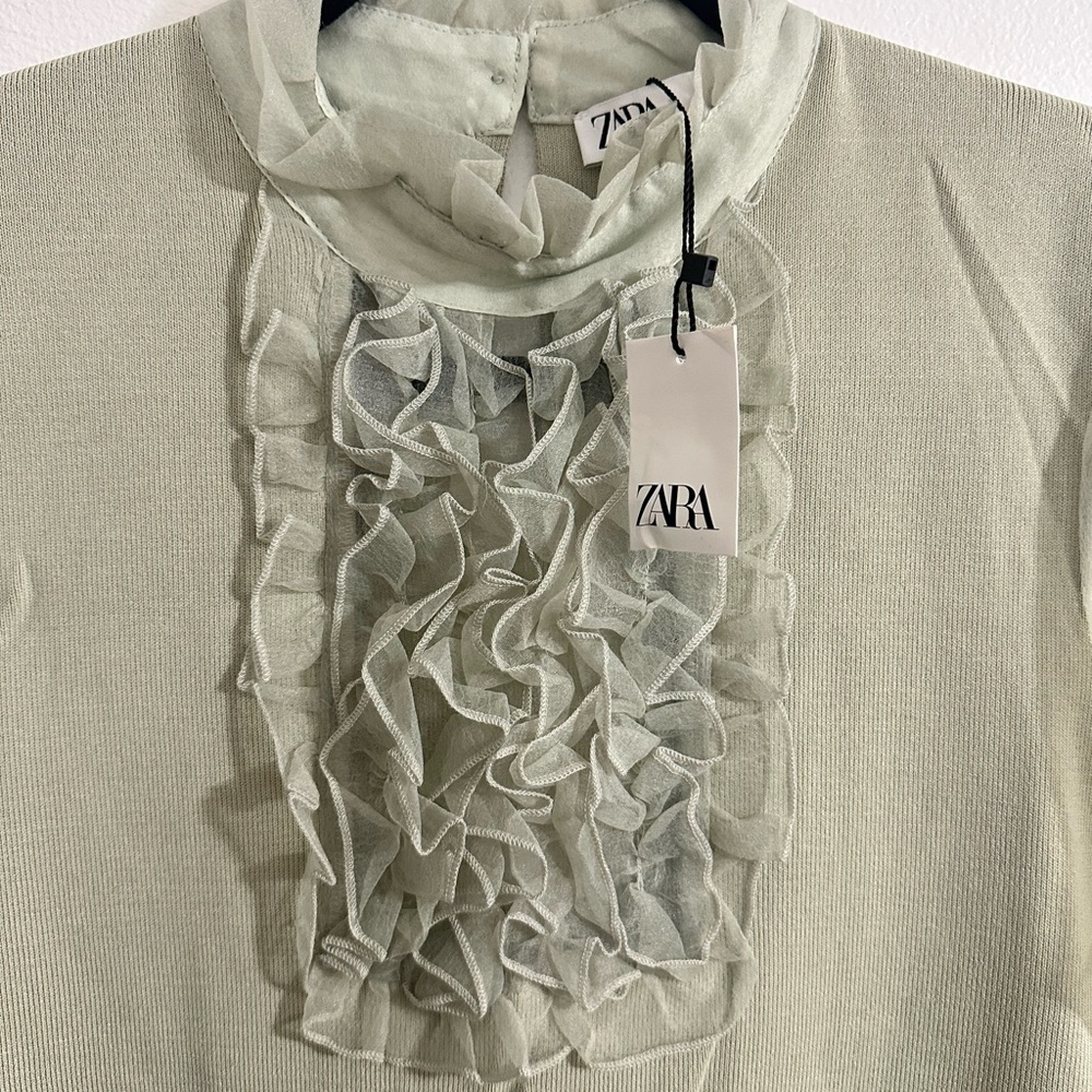 Zara Light Green Ruffle Mini Dress - Picture 2 of 9